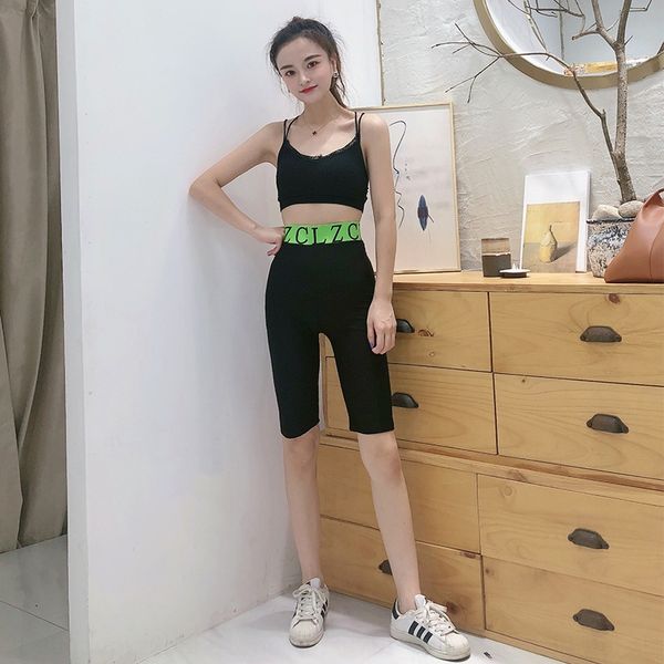 

anti-exposure high waist leggings outer wear stretch yoga cropped women's shark tight tight pants skin barbie pants, Black