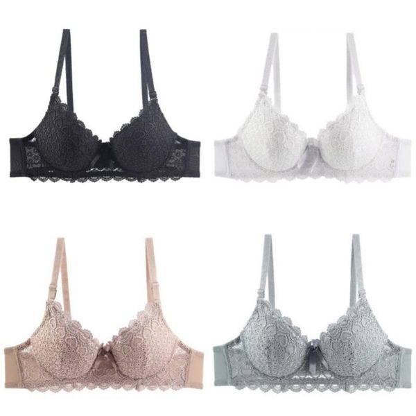 

women's large size palm cup embroidery gathered bra fashion lace bra ladies 3/4 cup bow for women, Red;black