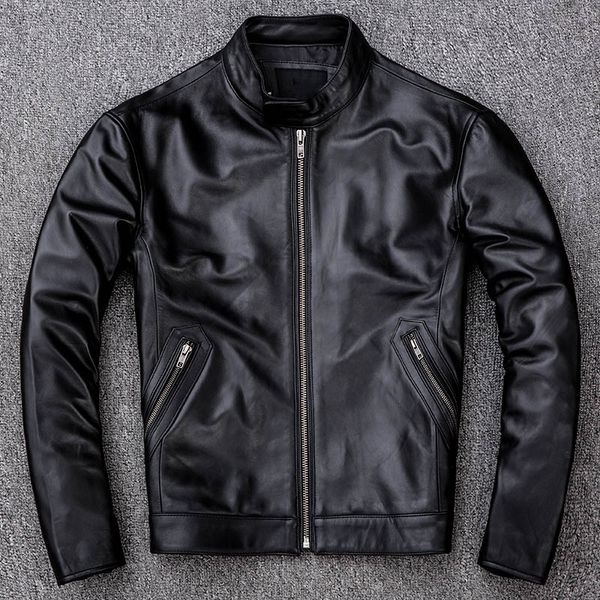 

real 2020 black leather lambskin jacket men large size 4xl motorcycle mens jackets genuine sheepskin bomber coat autumn
