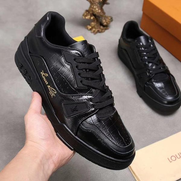 

luxury mens shoes fashion type sneakers platform flats lace -up leather trainer sneaker exclusively online rubber sole men shoes casual, Black