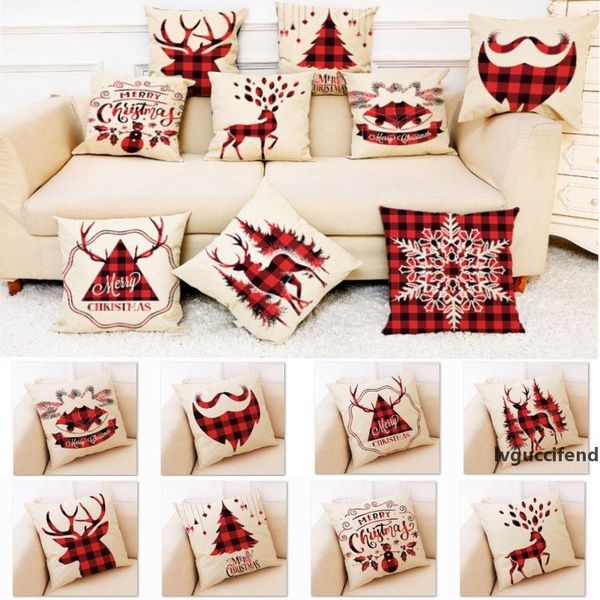 

christmas plaid pillow case linen cushion covers reindeer pillow case home office sofa pillowcase decor 45*45cm hh9-2432