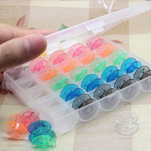 

sewing notions & tools 25pcs plastic machine spools empty bobbin in box for brother case storing bobbins, Black