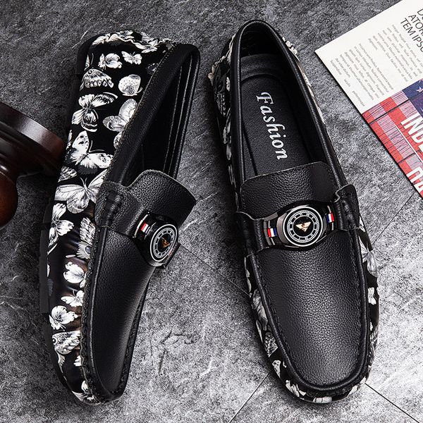 

new luxury fashion men's shoes leather shoes sports leather pigskin through soft breathable driving tennis 38-46, Black