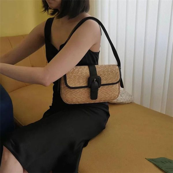 

раскладушка сумка мода пряжка украшение ретро подмышки сумка 2020 ниши лето пляж ветра прострочка солома женщина сумки
