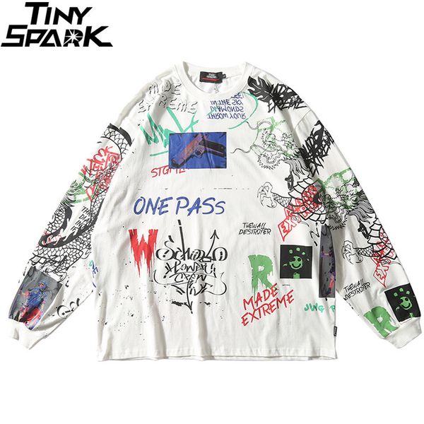 

2020 men streetwear hip hop graffiti t shirt long sleeve harajuku tshirt oversized autumn loose t-shirt cotton causal tees cx200707, White;black