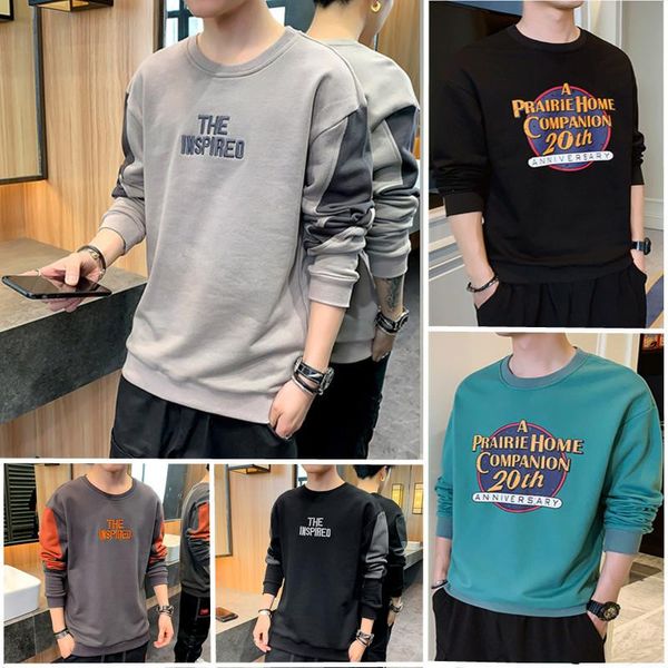 

2020 new men's fashion casual letter sweater loose long-sleeved round neck t-shirt bottoming influx of men's clothing, White;black