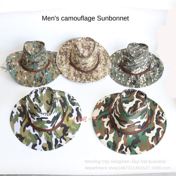 

men's camouflage personalized soldier sunshade big edge summer seaside men's fishing hat hat, Blue;gray