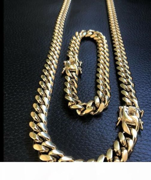 

10mm mens miami cuban link bracelet & chain set 14k gold plated stainless steel, Silver