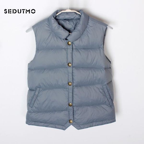 

sedutmo winter ultra light duck down vest women thin jackets short pocket waistcoat spring puffer jacket slim parkas, Black