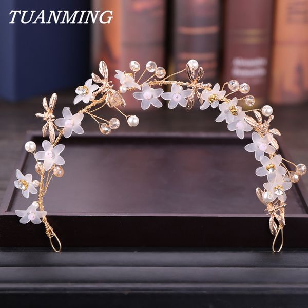 

golden leaf headband bridal head ornaments pearl rhinestone wedding hair accessories hairband bride's tiaras hair jewelry, Golden;silver