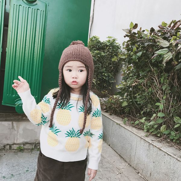 

new type knitted sweater children's clothing pineapple children's clothing pullover pattern pullover white yellow, Blue