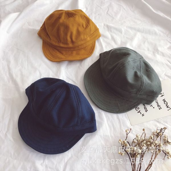 

korean same solid color canvas soft edge children's all-match baby melon hat baseball canvas baseball cap cap sun hat, Blue;gray