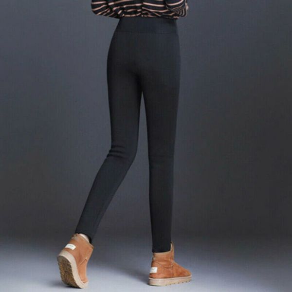 

women lady winter thick warm leggings stretchy fleece lined broadcloth thermal pants high elastic waist skinny black pencil pants