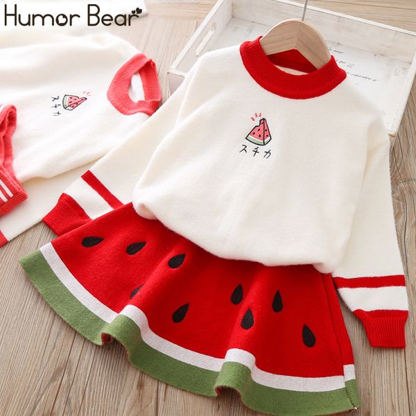 

humor bear girls clothes suit autumn winter new college style girls sweater + skirt sets for 2-6t 2020 children clothes for girl, White