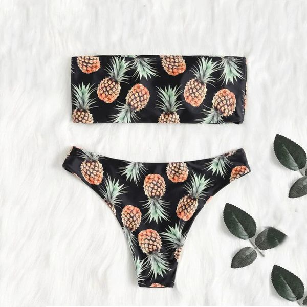 

bikini swimsuit 2020 summer fashion explosion pineapple print ms. split print two piece bikini beachwear drop shipping, White;black