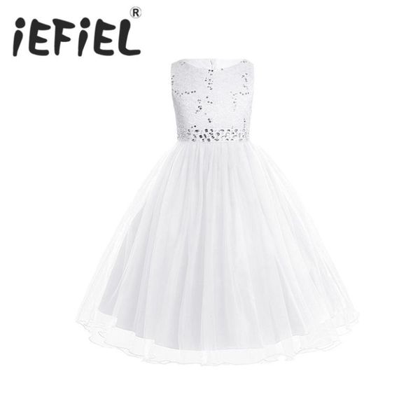 

girl's dresses iefiel white sequined vestidos teen children kids ceremonies formal party bridesmaid wedding lace tulle flower girls, Red;yellow