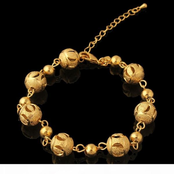 

e women 's jewellery 18k 18ct yellow gold gf round bead beaded bracelet 7 .8 inch adjustable extension chain, Black