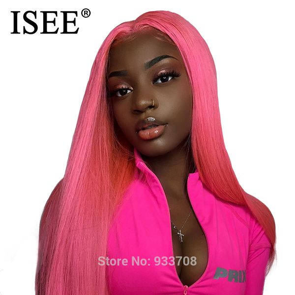 

isee hair straight lace front wig with baby hair blue/613 blonde lace front human hair wigs remy 150%density pink lace front wig, Black