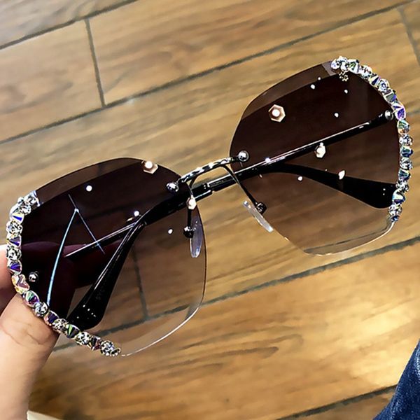 

2020 vintage fashion oversized rimless sunglasses women design diamond square sunglasses for female wholesale, White;black