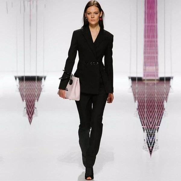 

autumn fashion women black pant suit formal business long sleeve slim blazer and trousers office ladies work wear w58, White