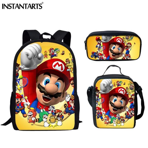

instantarts kids backpack super mario bros printing anime school bags 3set for boys children backpacks student book bags mochila