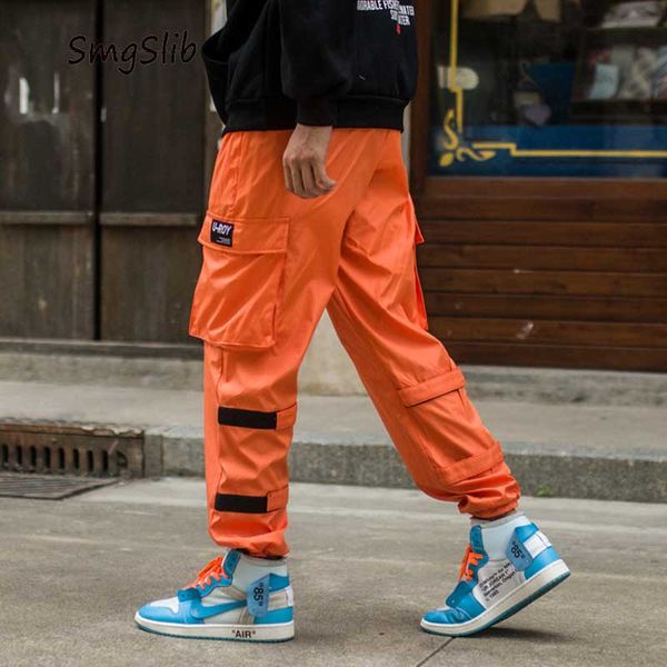 

color camo cargo pants 2020 mens fashion baggy tactical trouser hip hop casual cotton multi pockets pants streetwear plus size, Black