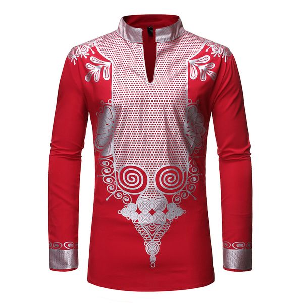 

2020 men's luxurious stand collar shirts long sleeve bronzing printed shirt casual pullover, White;black