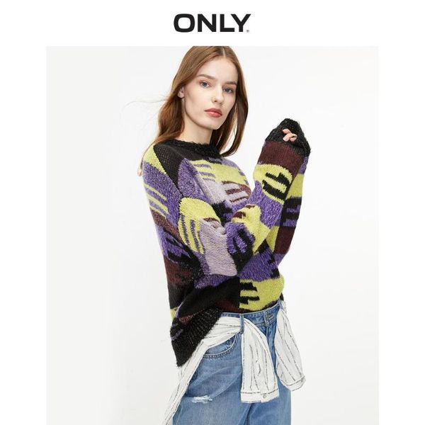 

only women's loose fit pullover knit sweater | 119413560, White;black