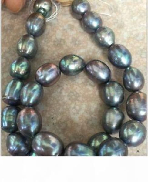

fast stnning 10-12mm tahitian baroque black green grey pearl loose beads 18inches, Silver