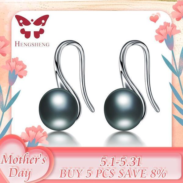 

ewelry & accessories hengsheng 2019 trendy jewelry earrings 8-9mm black 100% nature freshwater pearl earring for women, gift 925 silv, Golden;silver
