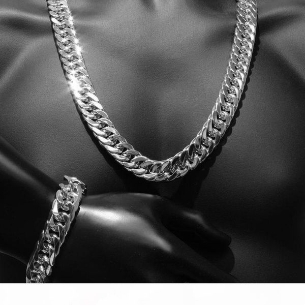 

silver tone set 316l solid heavy stainless steel men necklace+bracelet curb chain n264 set