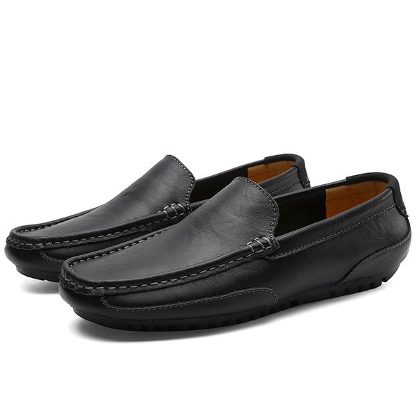 

2020 genuine leather men casual shoes brand men loafers breathable slip on black walking driving shoes size 41-44