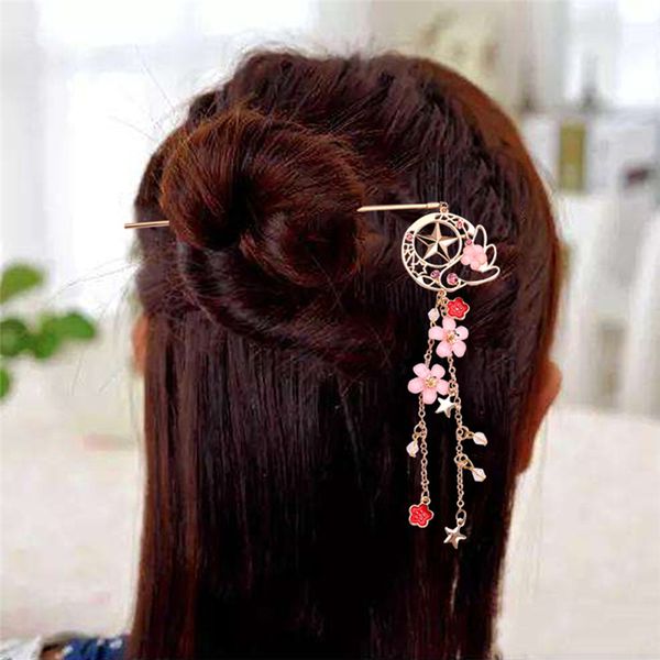 

anime card captor cardcaptor sakura hair pin hairclip tassels hair sticks pin accessories for women girls cosplay prop jewellery, Slivery;white