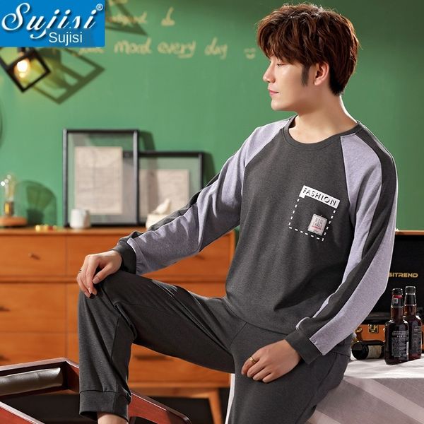 

ll2hx хлопка пижамы мужские осенние pulloverpajamas пуловер с длинным рукавом круглый студентов шеи пуловер хлопка мужчины могут носить дома, Blue;red