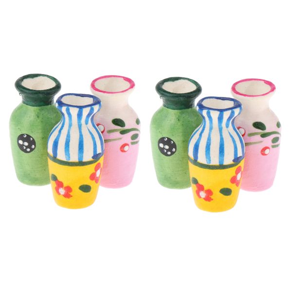 

6pcs 1:12 scale dollhouse miniature mini ceramic vase room decor accessory