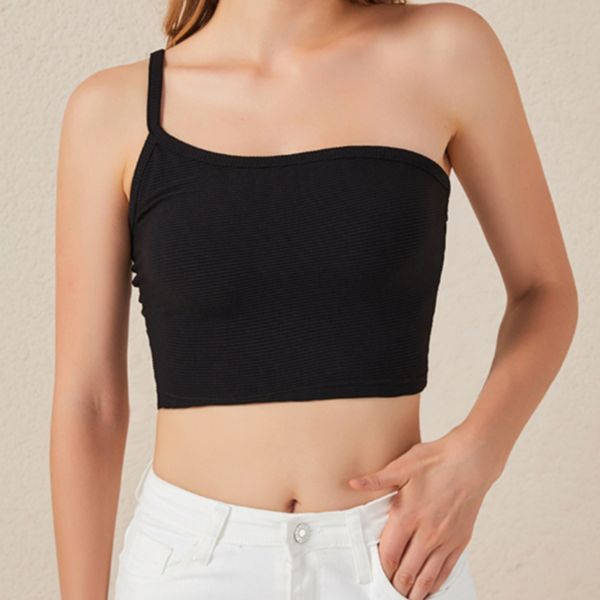 

women running vest crop sports tank lady shoulder strap gym sports running jogger vest yoga padded camisole, Black;blue