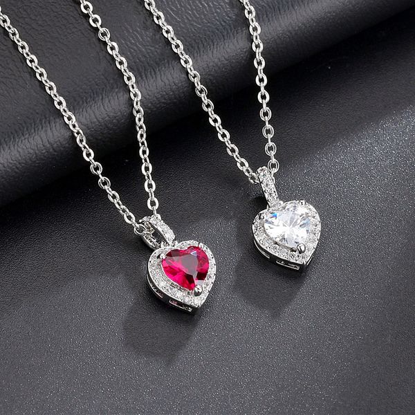 

love red corundum clavicle necklace zircon inlaid pendant white gold electroplated pendant female factory direct sales, Silver