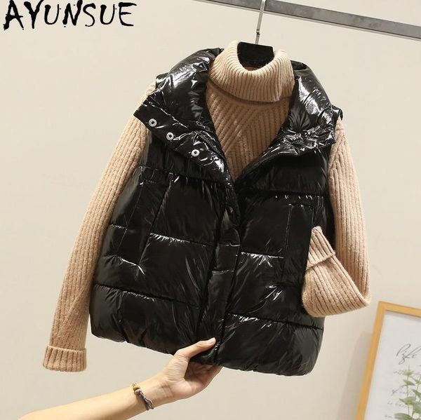 

ayunsue women's vest custumes jackets for women 2020 fashion winter clothes womans shiny down cotton parkas chalecos para mujer, Black;white