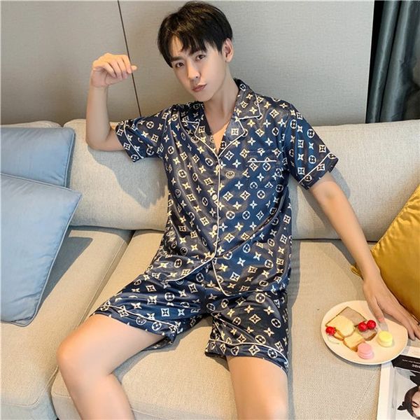 

2019 pajamas men summer ice silk short sleeve student thin korean version sweet and lovely summer silk home wear suit, White