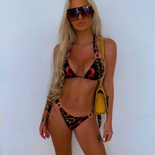 

leopard bikinis 2020 bandage bikini set push up biquini red crystal swimwear women diamond swimsuit female bathing suit, White;black