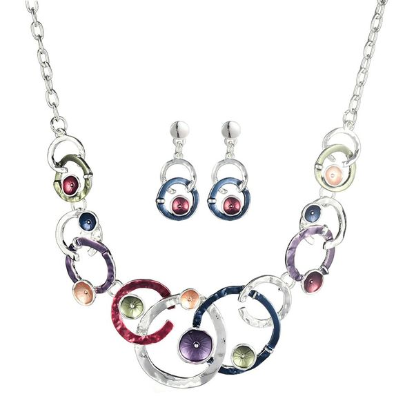 

jewelry set wedding circular geometry enamel necklaces and drop earrings set silver color female costume jewelry sets for women