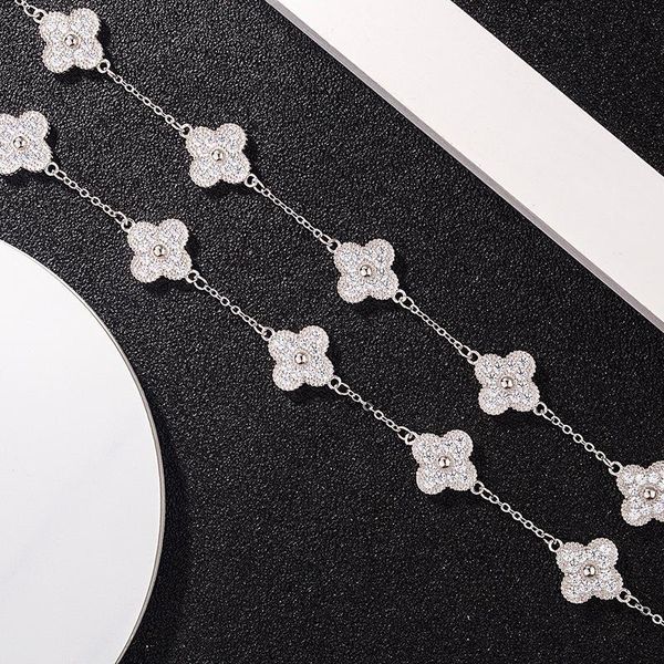 

s925 sterling silver full diamond four-leaf clover bracelet fashion romantic women micro set five-leaf hand silver ornaments, Golden;silver