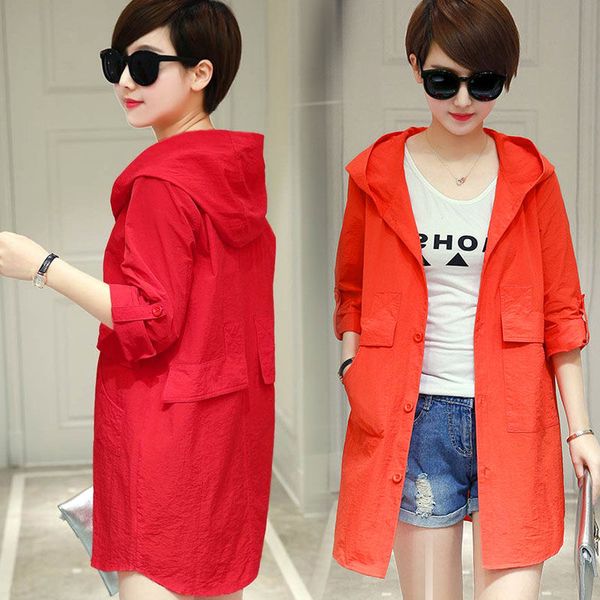 

women's jackets 2021 summer thin coat hooded causal windbreaker female basic long coats lightweight outerwear p806, Black;brown