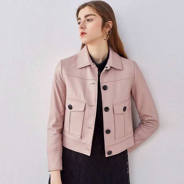

women casual jacket autumn motorcycle biker leather coat korean slim single breasted pink short pvs outcoat female street jacket, Black