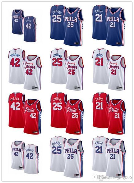 

mens женщин молодежи филадельфия 76ers 42 хорфорд 25 бен симмонс 21 joel embiid заказ баскетбольное, Black;red