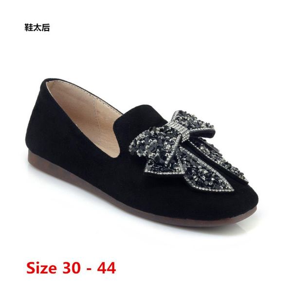 

loafers women flat shoes square toe ballet shoes butterfly-knot breathable flats woman soft small big size 30 - 44, Black