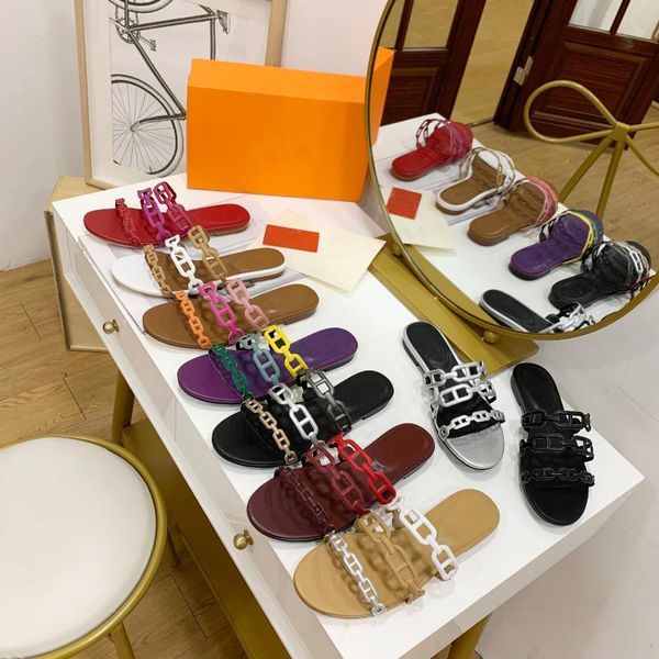 

arrival summer beach color sandals women jelly shoes chains casual outside shoes designer pvc flats slippers no box, Black