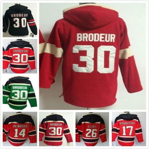 

new jersey devils jerseys 30 martin brodeur 14 adam henrique 26 patrik elias 17 llya kovalchuk old time custom hockey hoodies sweatshirts, Black;red