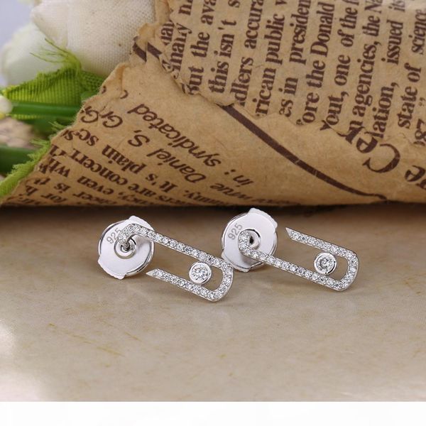 

punk rock silver pure crystal cz move zircon jewelry fashion sterling 925 silver jewelry pave drop earring new designer earrings for women, White