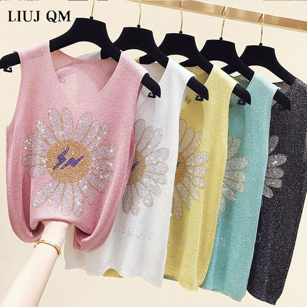 

little daisy rhinestone ice silk camisole female 2020 summer new korean loose bottoming v-neck for women, White